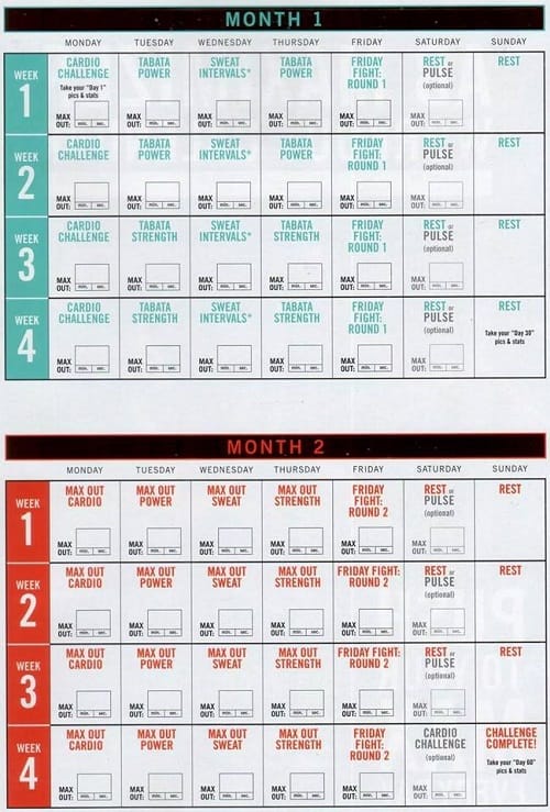 insanity max 30 workout list